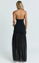 Halter Scoop Neck Contrast Georgette Dress in Black